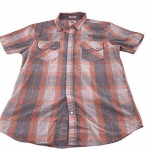 Levis Strauss Mens Shirt Size L Short Sleeve Button Up Collared Plaid Pearl Snap